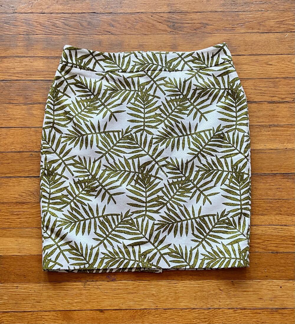 ANN TAYLOR Petite Green/White Fauna Cotton Pencil Skirt sz 10P